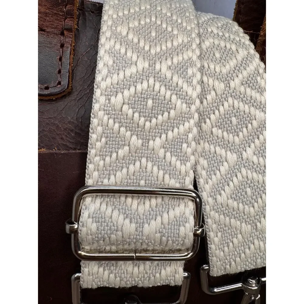 Gray White Purse Strap Wide Striped Bag Strap Boho Crossbody Purse Strap